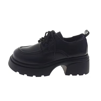 Loafers din microfibră, vârf rotund, toc mediu 3–5 cm, stil britanic, șireturi frontale