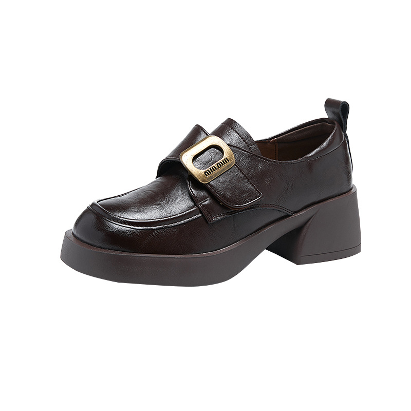 Női valódi bőrből készült mokaszin-stílusú loafers, koreai stílus, vastag talp, Velcro-zárás (felsőrész két réteg marhabőrből; talpbetét természetes bőr; talp: TPR; középmagas sarok 3-5 cm)