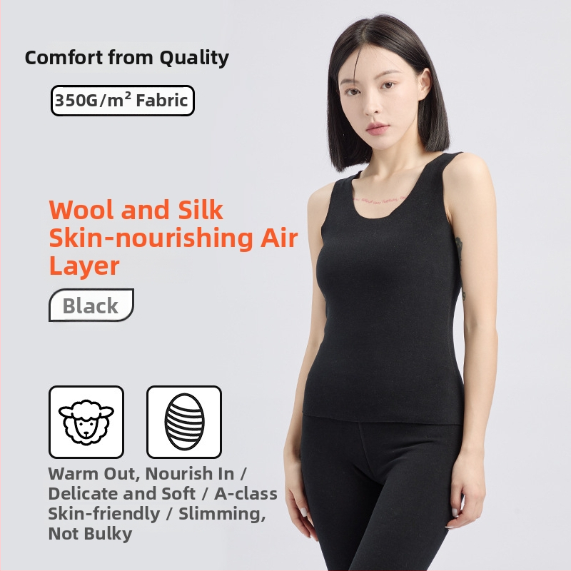 Vilninė šiluminė liemenė su aksomo pamušalu, apvalus kaklas, be rankovių, pagrindinis sluoksnis, ypač stora medžiaga 301–350 g/m², pilvo formavimas ir antibakterinės savybės