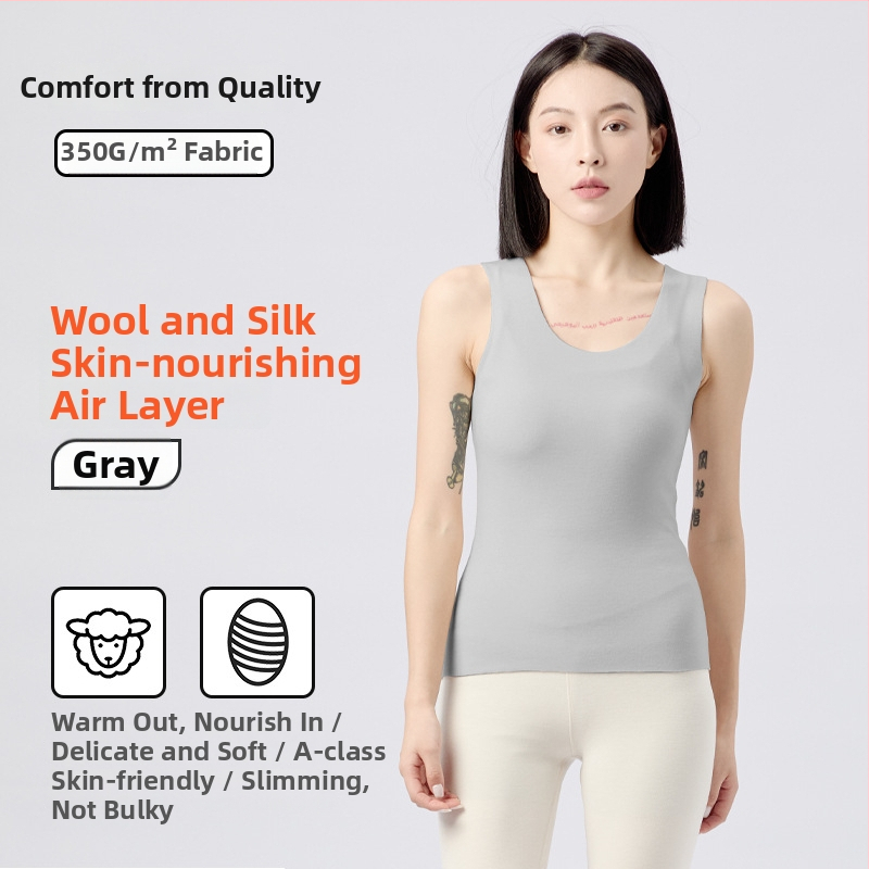 Vilninė šiluminė liemenė su aksomo pamušalu, apvalus kaklas, be rankovių, pagrindinis sluoksnis, ypač stora medžiaga 301–350 g/m², pilvo formavimas ir antibakterinės savybės