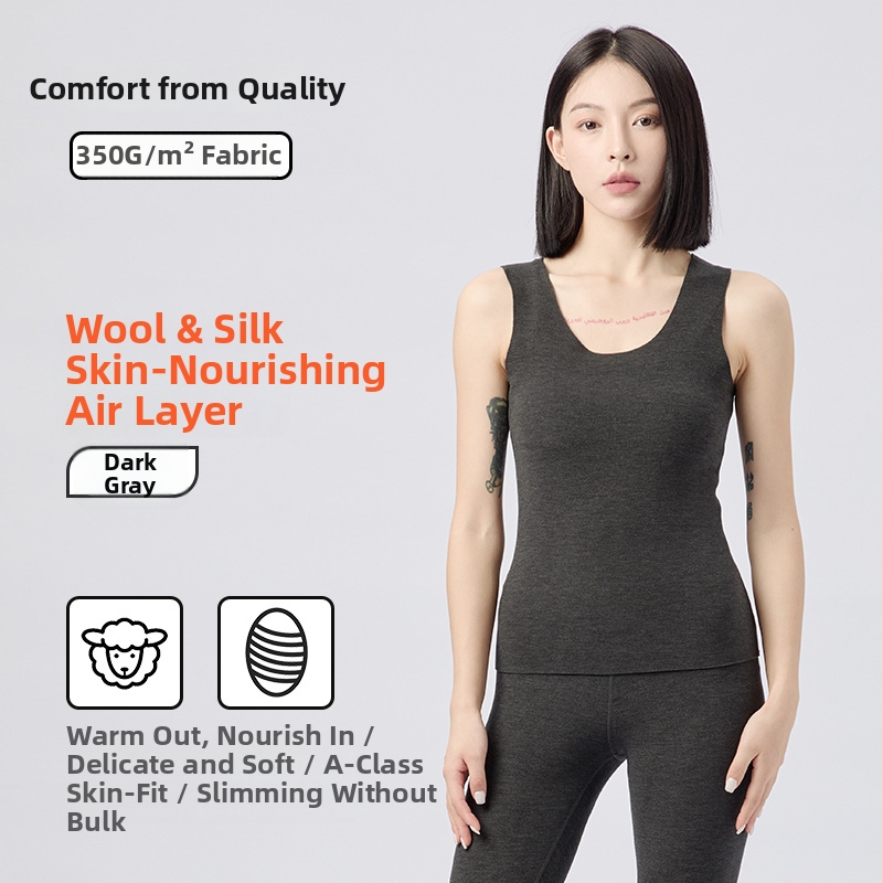 Vilninė šiluminė liemenė su aksomo pamušalu, apvalus kaklas, be rankovių, pagrindinis sluoksnis, ypač stora medžiaga 301–350 g/m², pilvo formavimas ir antibakterinės savybės