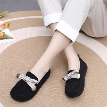 Loafers dama cu funda, primăvara 2025, vârf rotund, partea superioară nubuk, talpă poliuretan, toc mic 1–3 cm, branța interioară EVA
