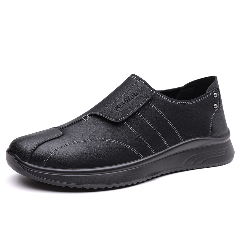 Férfiaknak mindennapi bőrcipő, könnyű loaferek PU talppal, kerek orr, alacsony sarok 1–3 cm, lélegző