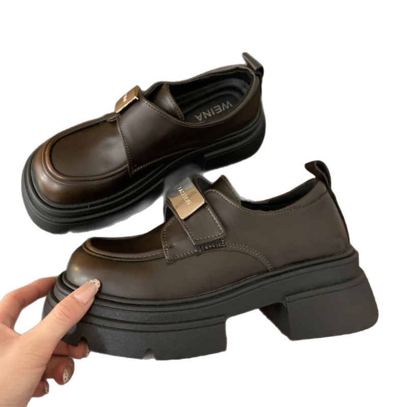 Női retro slip-on loaferek műbőrből, kerek orrú, vastag sarok 3–5 cm, gumitalp, tavasz és ősz használatra