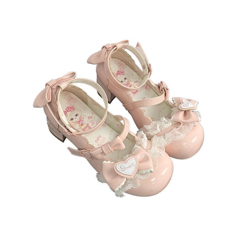 Magus Lolita stiilis Mary Jane kingad, PU ülaosaga, ümmarguse ninaga, madal pahklenn, paks kand 3–5 cm, klõpsuga kinnituv, kummist tald