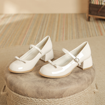 Női Mary Jane cipő mikroszálas felsőrész, PU belső talp, gumírozott talp, kerek orrú, alacsony sarok 1–3 cm