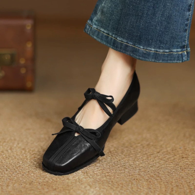 Női Mary Jane cipő rejtett 3 cm-es emeléssel, négyszögletes orr, felsőrész: szuper rost, vastag sarka 6–8 cm