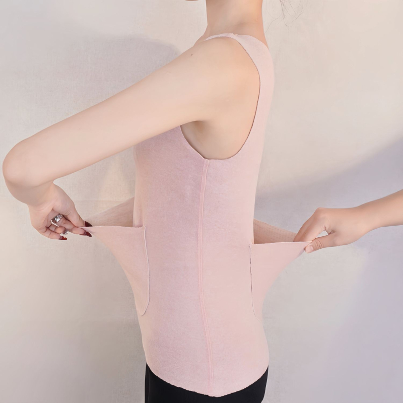 Moteriška nailono liemenė su fliso pamušalu ir šildymo funkcija, priekinėmis ir užpakalinėmis kišenėmis, siauras pagrindinis sluoksnis