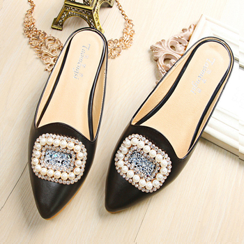 Ženske sandale s rhinestones, korejskog stila, zatvoren prst, ravne potplata, PU gornji dio, unutarnja koža svinja, đon od goveđeg tetiva