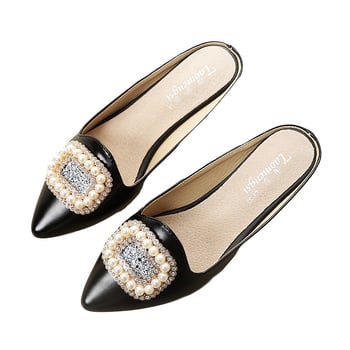 Ženske sandale s rhinestones, korejskog stila, zatvoren prst, ravne potplata, PU gornji dio, unutarnja koža svinja, đon od goveđeg tetiva