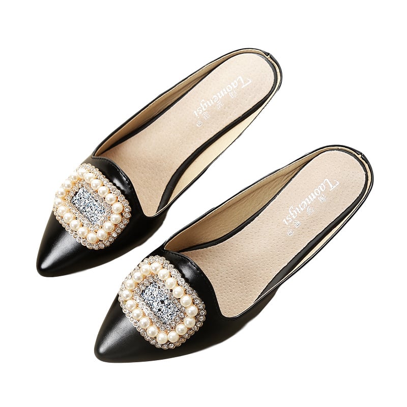 Ženske sandale s rhinestones, korejskog stila, zatvoren prst, ravne potplata, PU gornji dio, unutarnja koža svinja, đon od goveđeg tetiva