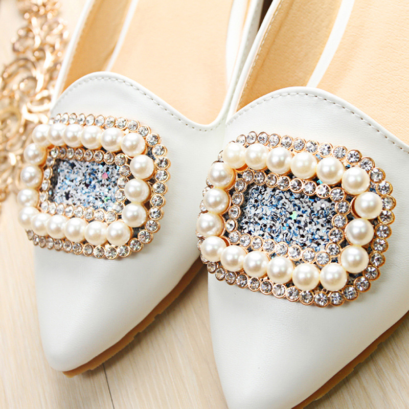 Ženske sandale s rhinestones, korejskog stila, zatvoren prst, ravne potplata, PU gornji dio, unutarnja koža svinja, đon od goveđeg tetiva