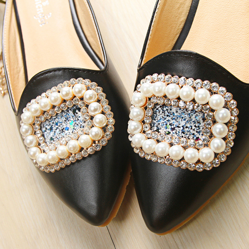 Ženske sandale s rhinestones, korejskog stila, zatvoren prst, ravne potplata, PU gornji dio, unutarnja koža svinja, đon od goveđeg tetiva