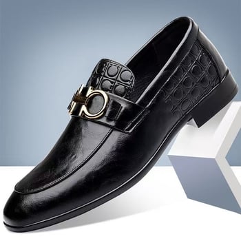 Férfi Slip-On Lóferek PU felsőrésszel, kerek orr, lapos sarok, PVC öntött talp