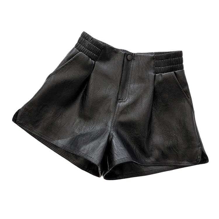 Ženske kožne šorceve za jesen/zimu, korejski stil, opušten kroj, visok struk, široke nogavice
