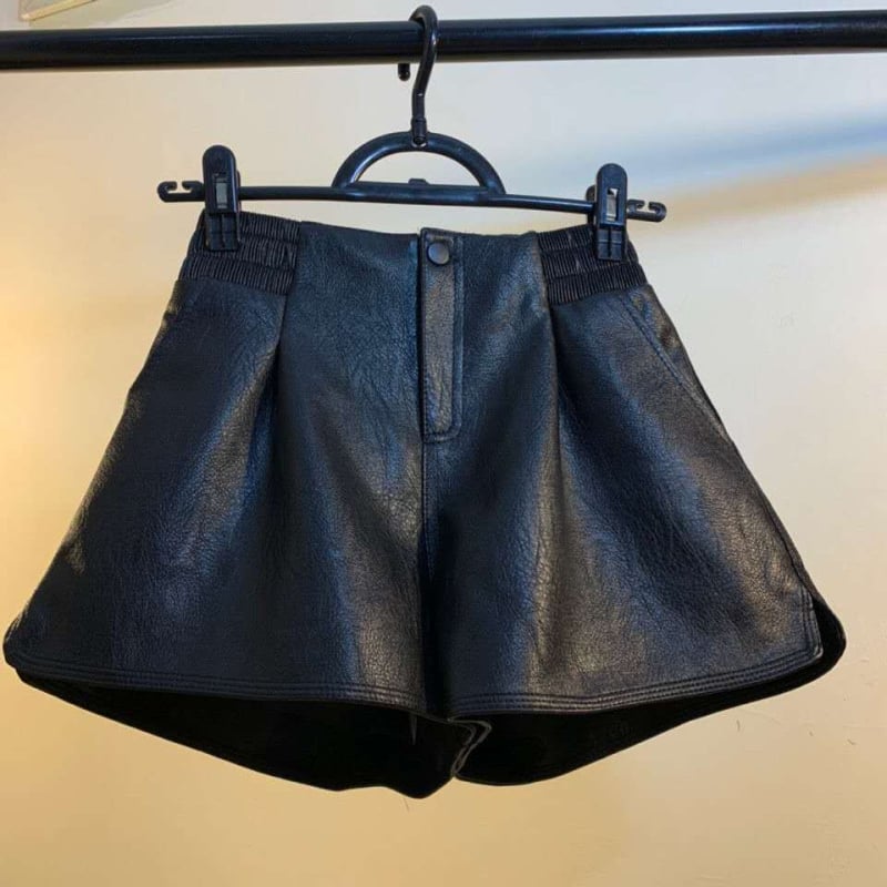 Ženske kožne šorceve za jesen/zimu, korejski stil, opušten kroj, visok struk, široke nogavice