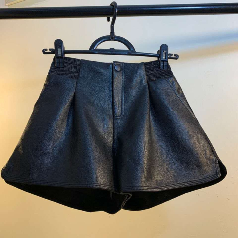 Ženske kožne šorceve za jesen/zimu, korejski stil, opušten kroj, visok struk, široke nogavice
