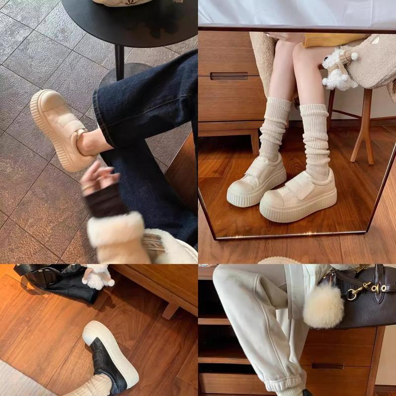 Platform cipő, kerek orrú, mikroszálas felsőrész, Velcro-zárás, gumitalp, kényelmes szabadidős stílus