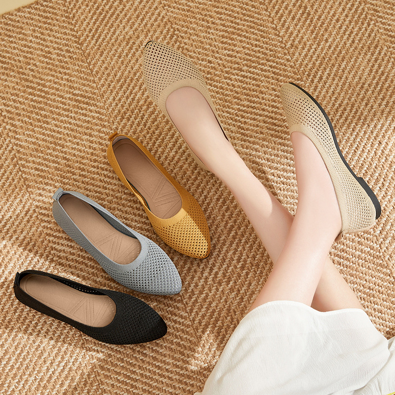 Női casual cipő hegyes orral, PU felsőrész, PVC talp, légáteresztő, slip-on, alacsony sarkú 1-3 cm
