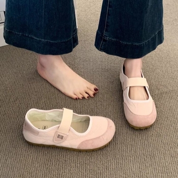 Pantofi femei cu talpă plată, închidere Velcro, respirabili, din nubuk, vârf rotund