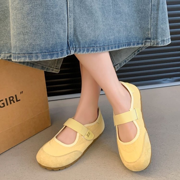Pantofi femei cu talpă plată, închidere Velcro, respirabili, din nubuk, vârf rotund