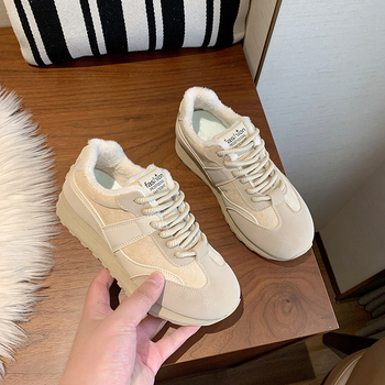 Női dad shoes téli cipők fleece béleléssel, PU felsőrész, gumitalp, kerek orr, középmagas sarka 3–5 cm