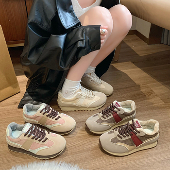 Női dad shoes téli cipők fleece béleléssel, PU felsőrész, gumitalp, kerek orr, középmagas sarka 3–5 cm