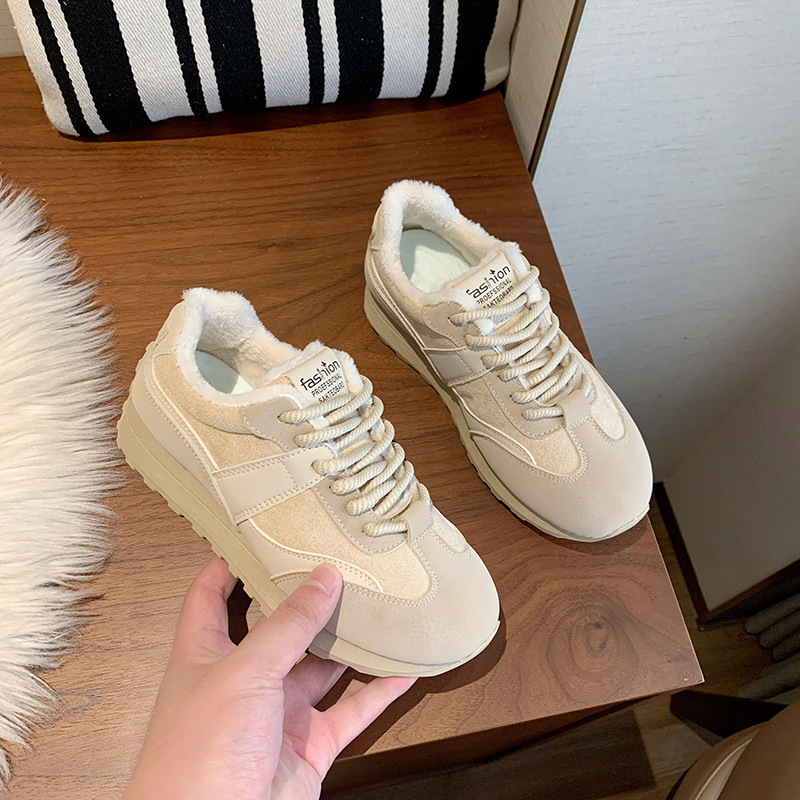 Női dad shoes téli cipők fleece béleléssel, PU felsőrész, gumitalp, kerek orr, középmagas sarka 3–5 cm