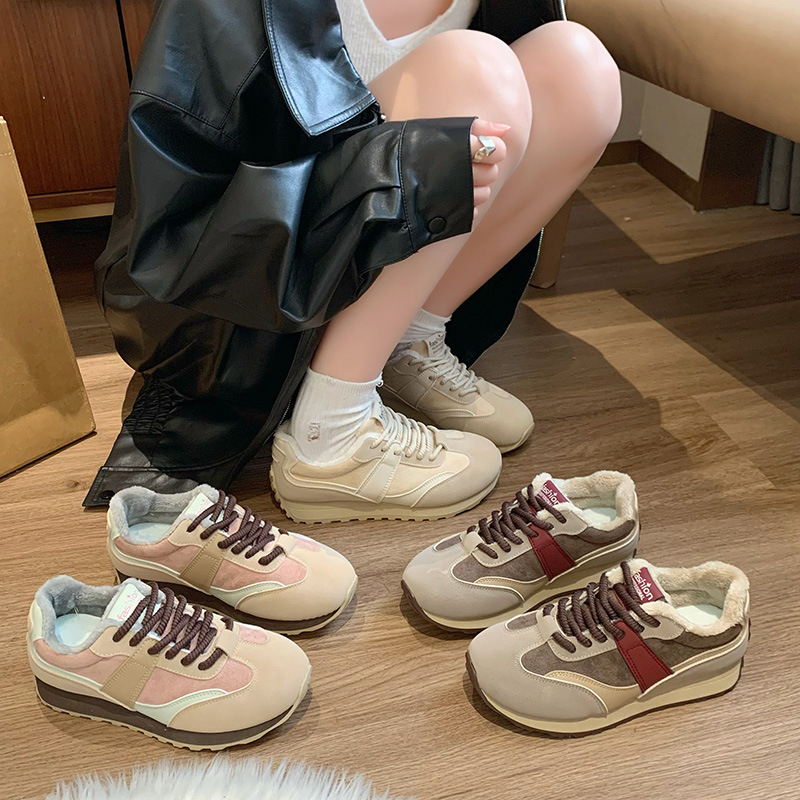 Női dad shoes téli cipők fleece béleléssel, PU felsőrész, gumitalp, kerek orr, középmagas sarka 3–5 cm