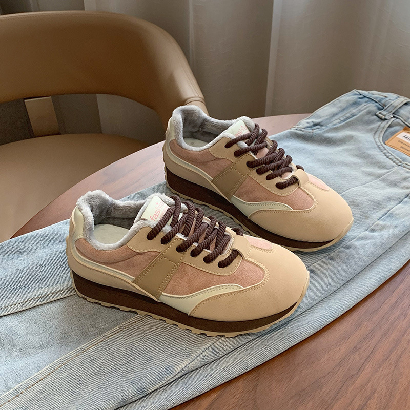 Női dad shoes téli cipők fleece béleléssel, PU felsőrész, gumitalp, kerek orr, középmagas sarka 3–5 cm