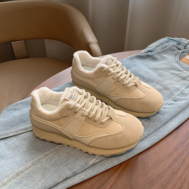 Női dad shoes téli cipők fleece béleléssel, PU felsőrész, gumitalp, kerek orr, középmagas sarka 3–5 cm