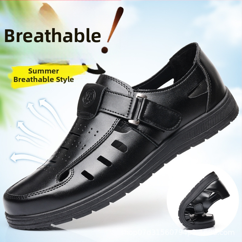 Ανδρικά σανδάλια με διαπερατό επάνω μέρος από συνθετικό υλικό, σόλα από καουουτκ, επένδυση από συνθετικό δέρμα, απλός σχεδιασμός, στρογγυλή μύτη