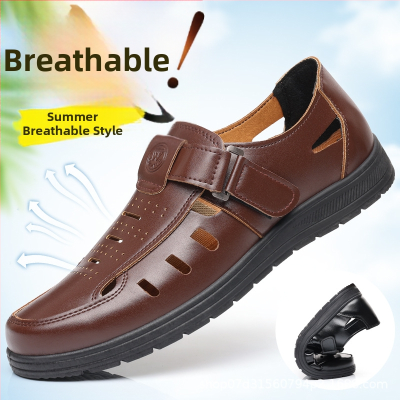 Ανδρικά σανδάλια με διαπερατό επάνω μέρος από συνθετικό υλικό, σόλα από καουουτκ, επένδυση από συνθετικό δέρμα, απλός σχεδιασμός, στρογγυλή μύτη