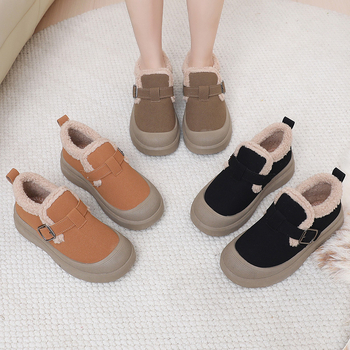 Női téli plush béléses loafer cipők, textil felsőrész, PVC talp, csúszásmentes, középmagas sarok 3-5 cm