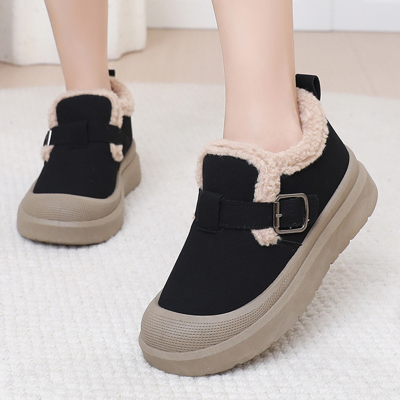 Női téli plush béléses loafer cipők, textil felsőrész, PVC talp, csúszásmentes, középmagas sarok 3-5 cm