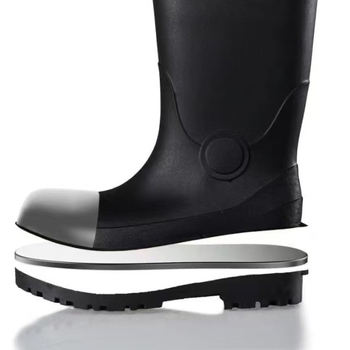 Acélorrú esőcsizma, magas szár, PVC felsőrész, műanyag talp, csúszásmentes