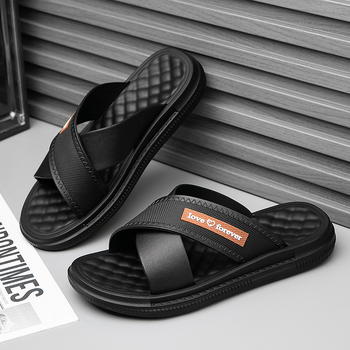 Férfi cross-strap flip-flop, vastag PVC talp, PVC felsőrész és talp, injekciós öntéses talp, nyitott lábujj, Lettuce, Nyár 2025