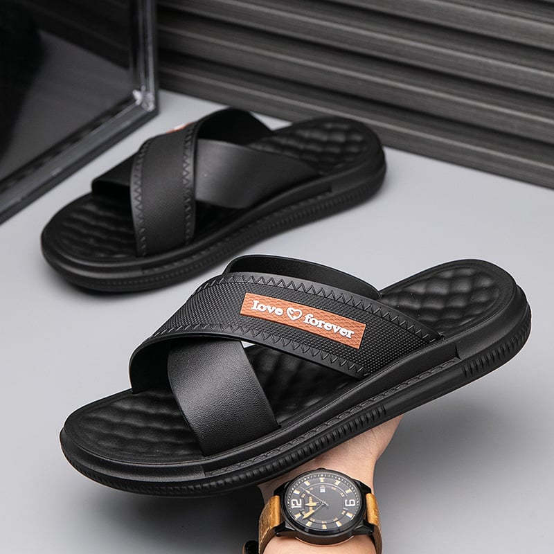 Férfi cross-strap flip-flop, vastag PVC talp, PVC felsőrész és talp, injekciós öntéses talp, nyitott lábujj, Lettuce, Nyár 2025