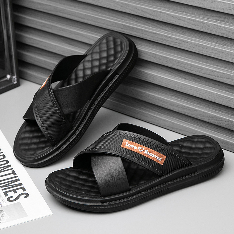 Férfi cross-strap flip-flop, vastag PVC talp, PVC felsőrész és talp, injekciós öntéses talp, nyitott lábujj, Lettuce, Nyár 2025