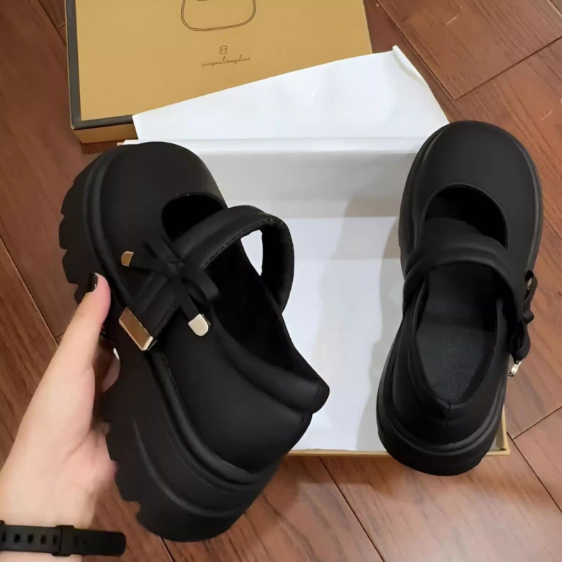 Női PU bőr loaferok vastag platformával, Velcro záródással, 7 cm-es magasság növelés
