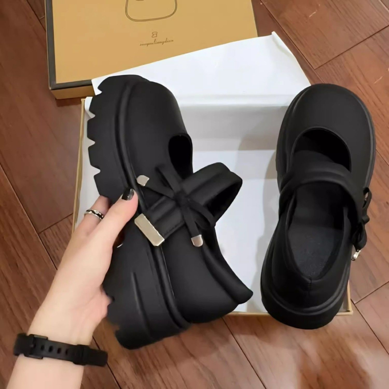 Női PU bőr loaferok vastag platformával, Velcro záródással, 7 cm-es magasság növelés