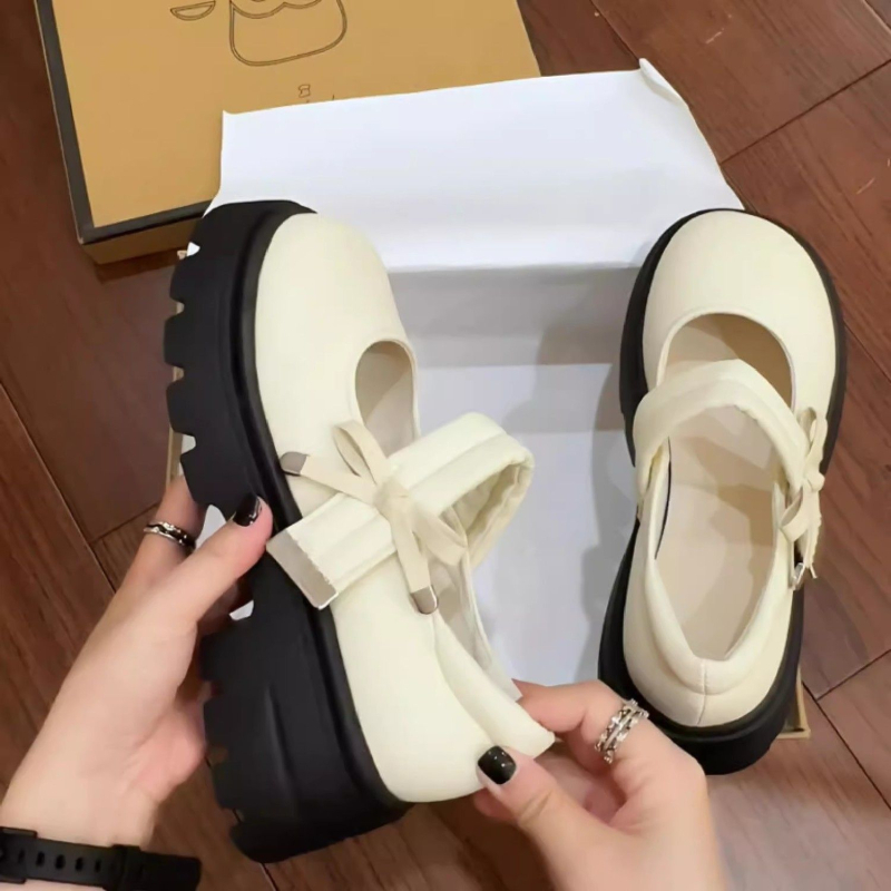Női PU bőr loaferok vastag platformával, Velcro záródással, 7 cm-es magasság növelés