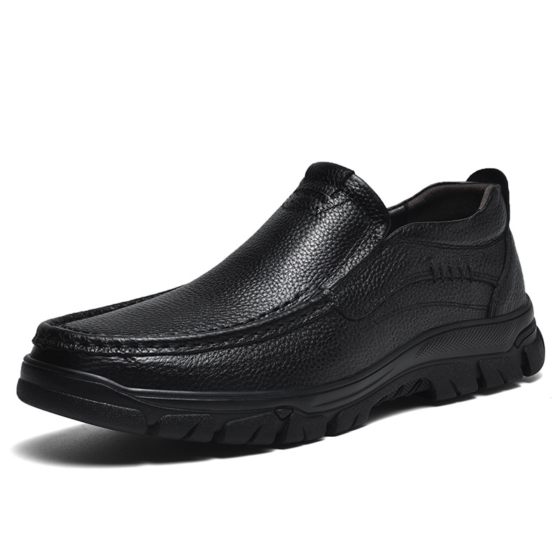 Férfi bőrből készült üzleti elegáns cipő, kerek orr, alacsony felső rész, gumírozott talp, PU talpbetét