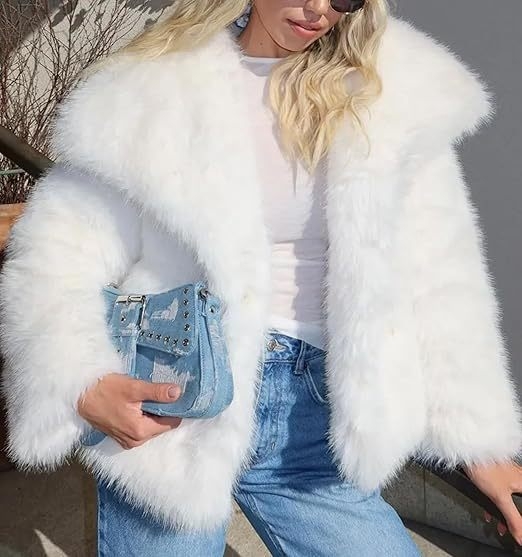 Paola Wei dirbtinio kailio paltas su apykakle, vidutinio ilgio, ilgomis rankovėmis, Spandex mišinys