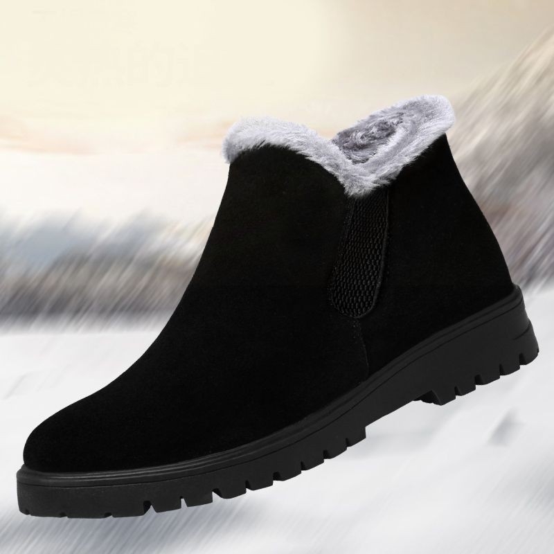 Ανδρικά χειμερινά μποτάκια χιονιού — επάνω μέρος από γνήσιο δέρμα nubuk με ματ φινίρισμα, αδιάβροχα, αντιολισθητική σόλα από καουτσούκ, εσωτερική επένδυση από ψεύτικη γούνα