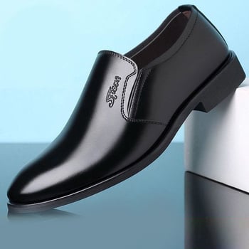 Pantofi din piele pentru bărbați, partea superioară PU, talpă PVC, căptușeală din piele, închidere slip-on, stil business