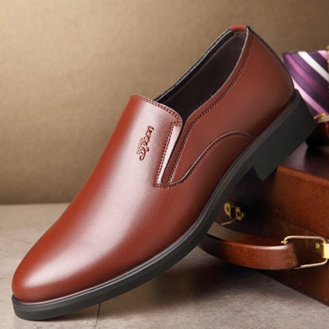 Pantofi din piele pentru bărbați, partea superioară PU, talpă PVC, căptușeală din piele, închidere slip-on, stil business