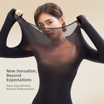 Antibakterinis itin plonas moterų termo komplektas (viršutinė dalis ir kelnaitės), be siūlių, elastinis, išlaiko šilumą, nailonas-spandeksas.