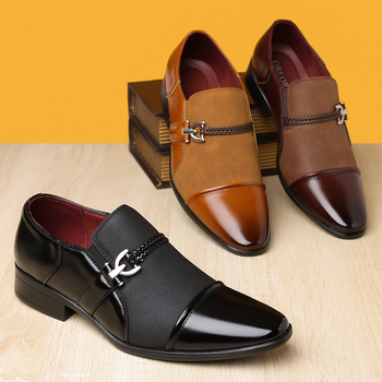 Muške kožne cipele - Slip-On, kožna prednja kapica, PU gornji dio, gumeni đon, niski kroj