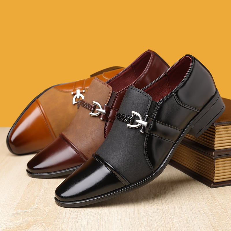 Muške kožne cipele - Slip-On, kožna prednja kapica, PU gornji dio, gumeni đon, niski kroj